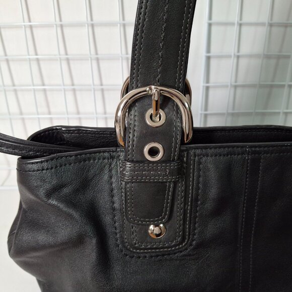 Coach "Soho" Black Soft Leather Buckle Satchel Top Handle Zippered Shoulder Bag - Picture 5 of 15